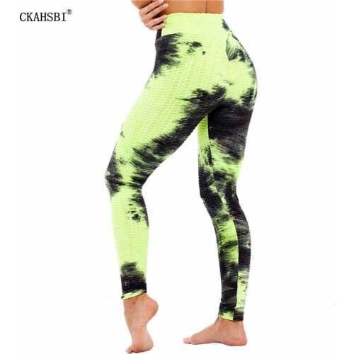 CKAHSBI Yoga Pants High Waist Push Up Stretch Workout New Tie-Dye Printed Tights Sport Legging Women Fitness Running Gym Slim