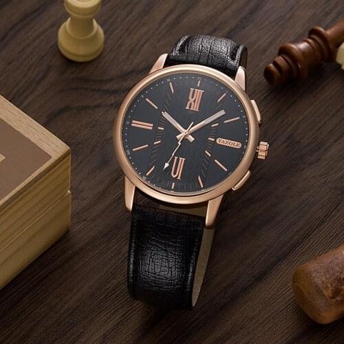 YAZOLE Hot Sell Rose Gold Roman Numeral Dial Quartz Movement Men Watch Practical Luminous Function Fashion Business Style 401