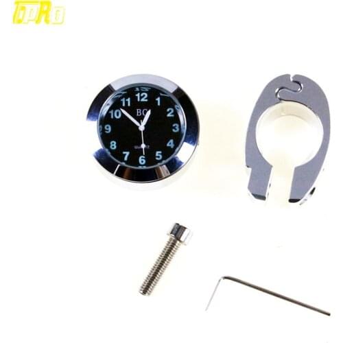 TDPRO Black 7/8" 1" Motorcycle Handlebar Chrome Waterproof White Dial Clock For Harley Chopper Touring