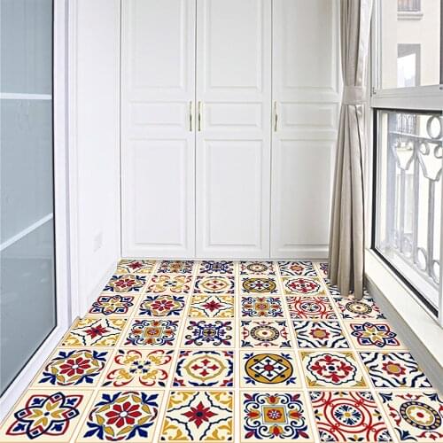 Colorful Floral Pattern Matte Tiles Wall Sticker 50*100cm Transfers Covers For Kitchen Corridor Home Renovation Floor Wallpaper