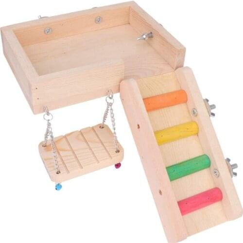 Hamster Wooden Platform Swing and Ladder Set Climbing Playground Small Cage Funny Animal Accessories