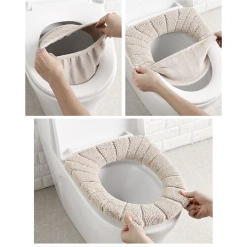 Home Decorative Bathroom Accessories Winter Warmer Comfortable Washable Bathroom Toilet Seat Filling Soft Warmer Mat Cover Pad