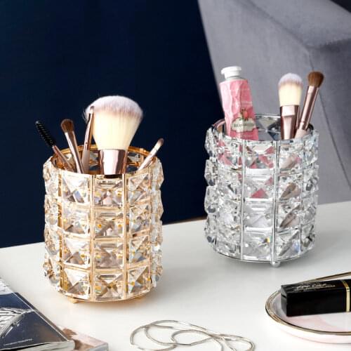 Europe Metal Makeup Brush Storage Holder Test Tube Eyebrow Pencil Organizer Bead Crystal Jar Jewelry Diamond Cosmetic Box lw037