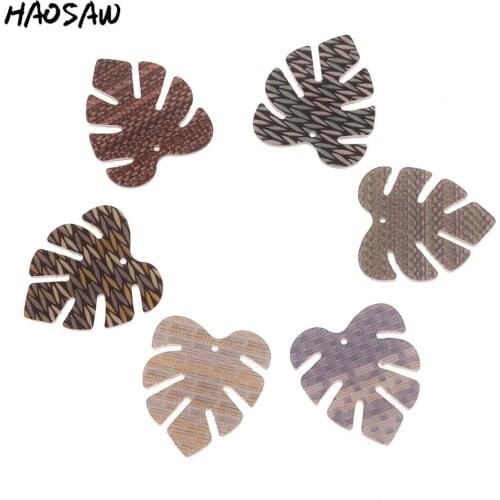 HAOSAW 25*29MM 6Pcs/Lot Leaf/Acetic Acid Charm/Checks Printed/DIY Jewelry Making/Jewelry Accessories/Earring Findings