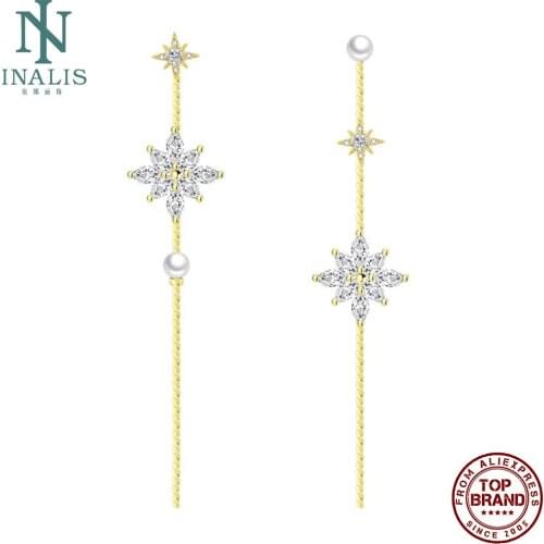 INALIS Charm Earrings For Women Flower Shaped Cubic Zirconia Drop Earring Sparkling Birthday Gift Fashion Jewelry 2021 Trend