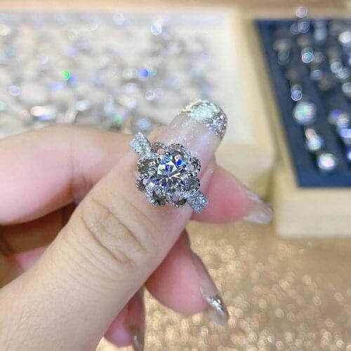 Moissanite rings jewelry diamond 1ct S925 Silver rhodium plated for women engagement wedding party anniversary gift