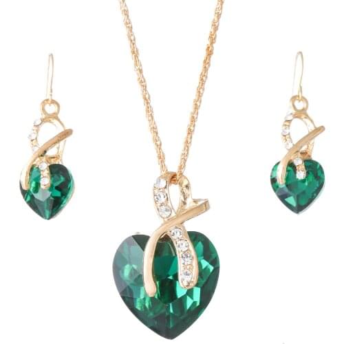 Creative Heart Shaped Austrian Crystal Zircon Earrings Pendant Necklace Jewelry Set