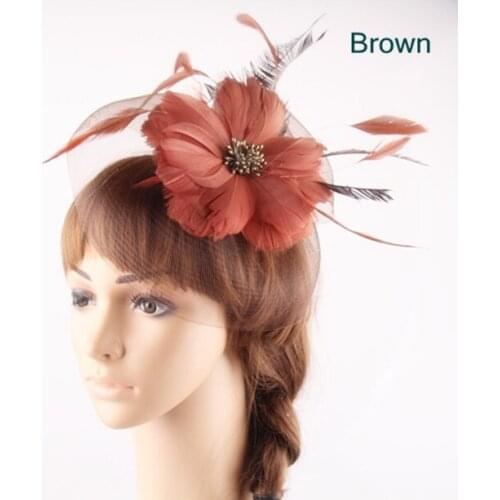 Crinoline Fascinator with Feather Flower Bridal Veil Fashion as Wedding Headwear Party Hair Accessories Multiple Color Select