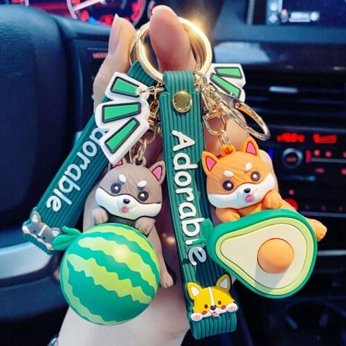 Cute Fruit Shiba Inu Keychains Cartoon Watermelon Avocado Dog Pendant Keyring for Men Women Car Bag Key Chains Ornaments