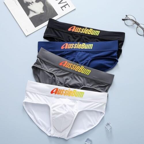 Aussiebum mens briefs milk silk low waist elastic comfortable u convex bag colorful words