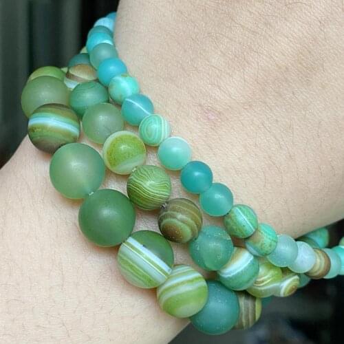 Natural Matte Dull Polish Green Striped Agates Stone Beads Loose Spacer Beads For Jewelry Making Diy Bracelet Charm 6 8 10mm 15