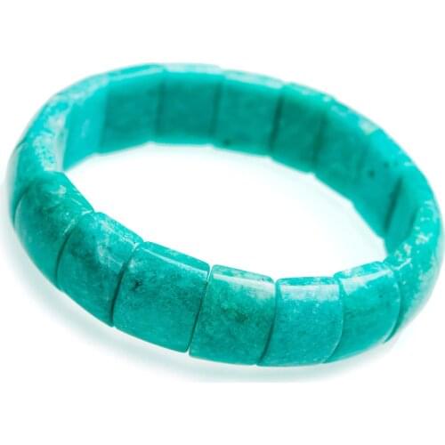 Genuine Green Natural Amazonite Gem Stone Rectangle Bead Bracelet Women Femme Charm Stretch Crystal Bracelet