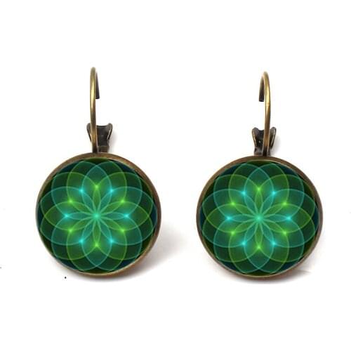 New Life Flower Photo Tibetan Silver Bronze Cabochon Glass Earrings Art Photo Earrings Jewelry Glass Studs Ornaments Womens