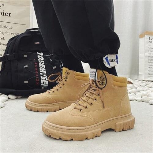 2021 Autumn Winter Models Martin Boots Mens Shoes High-top Tooling Shoes Fashion All-match Casual Trendy Shoes British Style