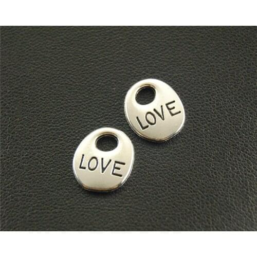 50pcs Silver Color Round Love Letter Charm Pendant DIY Necklace Bracelet Bangle Findings 11x14mm A1651