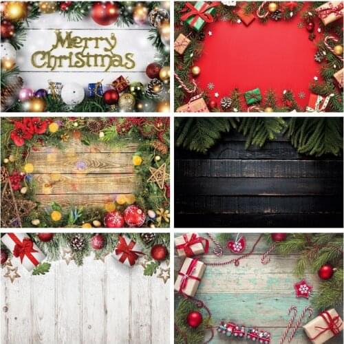 Laeacco Christmas Wood Backdrop Pine Gift Bauble Ball Baby Toys Candy Bar Plank Baby Portrait Background Photocall Photo Studio