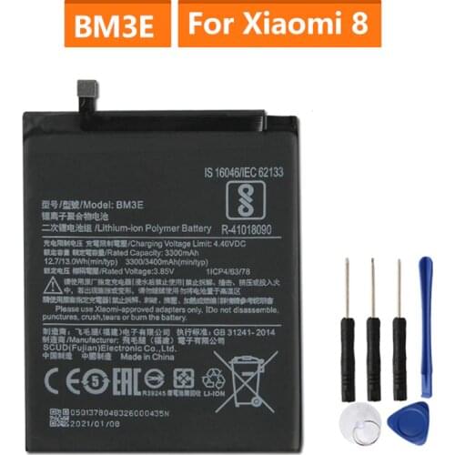 Original Replacement Battery BM3E For Xiaomi 8 MI8 M8 Genuine Phone Battery 3400mAh