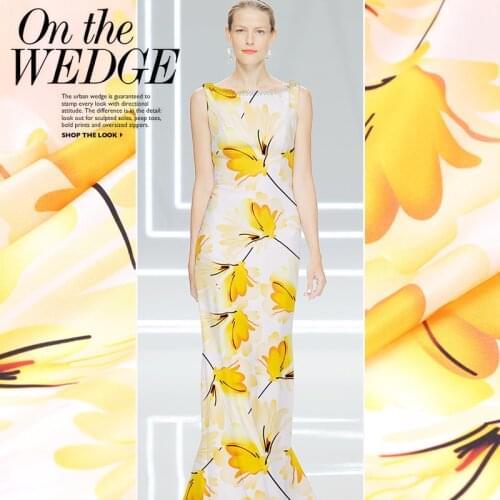 114cm*100cm Autumn Leaf Print Natural Real Silk Fabric Crepe De Chine Lining Mulberry Silk Dress Cloth