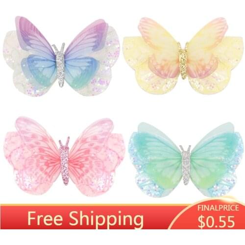 1PCS Butterfly Clips Kid Girls Hair Accessory For Girls Gauze Multicolor Cute Hair Clips Hair Barrette Floral Kids Baby Girl