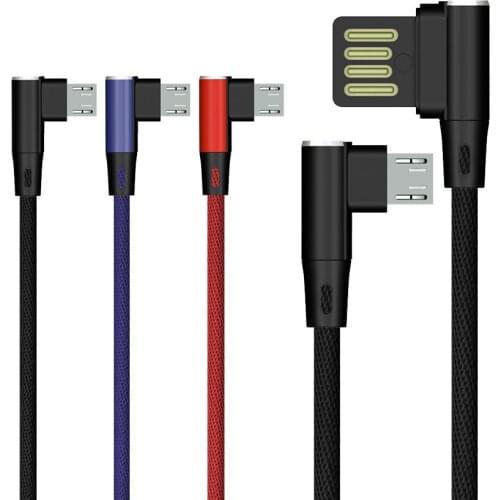 1M Micro USB Cable 2.4A 90 Degree L Type Bent Fast Charging Charge Data Cord Charger Wire For Android Smart Phone