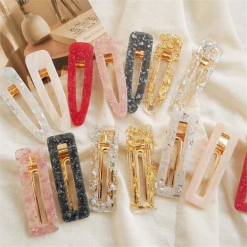 1PC New Women Girls Acrylic Hollow Geometric Rectangle Hair Clips Tin Foil Sequins Hairpins Barrettes Hair Accessories