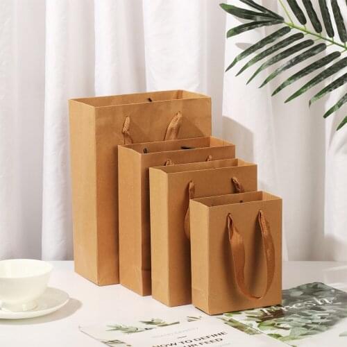 10pcs Multi Size Kraft Paper Pouches Gift Bag Wedding Christmas Wrapping Gift Bags Clothes Shoes Gift Shopping Bags With Handle