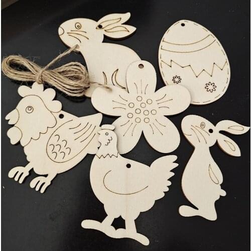 10pcs HAPPY EASTER Party Wooden Hang Easter Egg Rabbite Bunny for Home Decor Supplies Wood Craft 2020 New