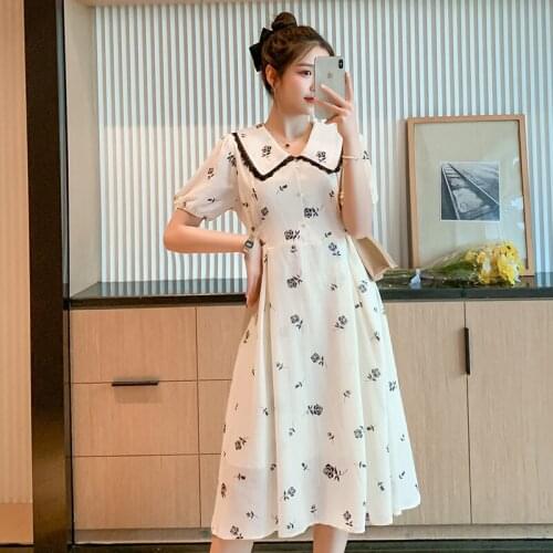 26251# Maternity Dress Summer Cotton Short Sleeves Loose Midi A Line Dress Plus Size Pregnancy Dress Pregnant Women Mom Dress