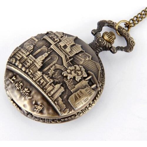 8173Fashion Queen Shanghai New Eight View Vintage Pocket Watch Castle Couple Pocket Watch