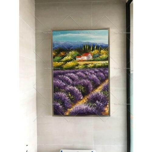 House Building Abstract Modern Wall Painting Lavender Field Road Palette Knife Oil Painting On Canvas Wall Decor Home Decoration