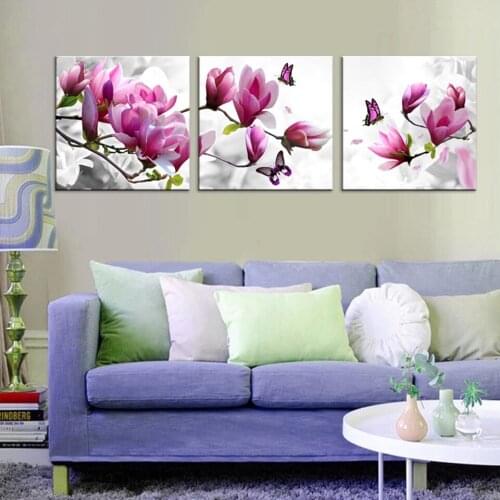 5d Diy Diamond Painting Triptych Pink magnolia Diamond Embroidery Cross Stitch Flowers 3 pcs Diamond Mosaic Home Decor A419