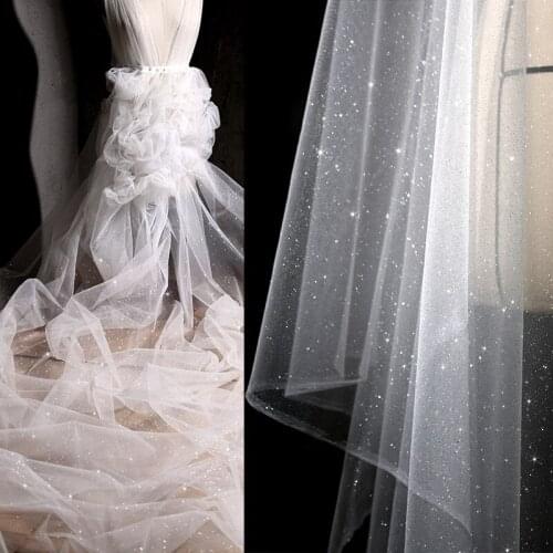 White lace fabric twinkling design for wedding dress decoration handmade DIY materials needlework accessories perspective mesh