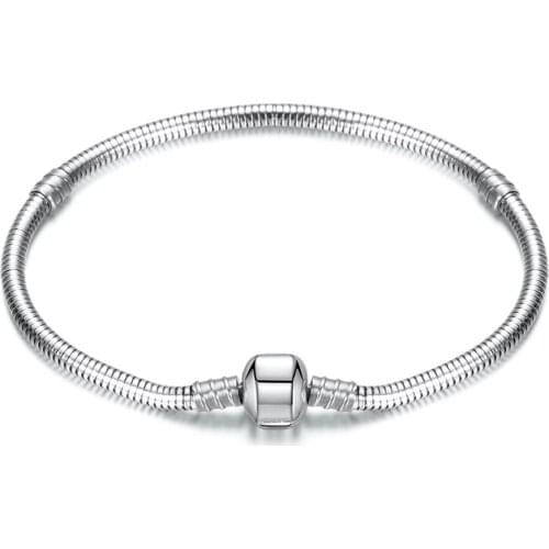 High Quality Stainless Steel 3mm Thickness Bangle for Women Men European Beads Snake Chain Bracelet 18cm