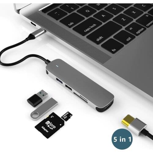 C52 5 in 1 HSB HUB Multi-Function Hub Type-C Docking Station Converter TFsd Card USB HD 4KHDMI 5 in 1 [HDMI+TF/SD+Dual USB]