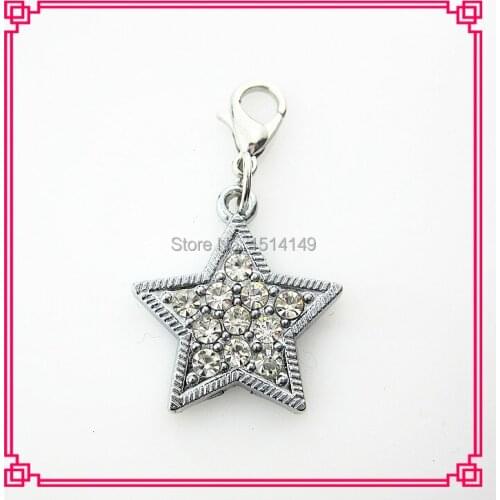 Hot selling lobster clasp rhinestone crystal star dangle charms for floating pendant lockets diy jewelry