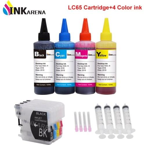 INKARENA LC65 XL Printer Ink Cartridge For Brother LC 11 16 38 61 65 67 980 990 1100 + 400ml Bottle Ink DCP-J140W 145C 165C 185C