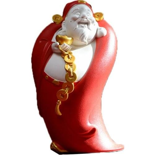Chinese pottery God of Wealth statue Home decoration accessories Office shop opening gifts Lucky statue Tea room decoration