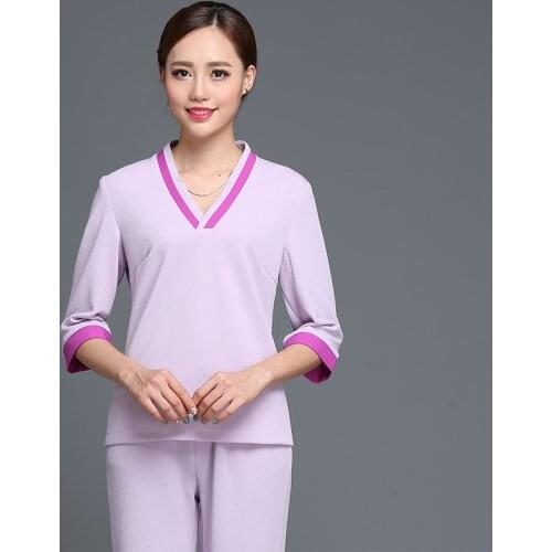 Lab Set Jacket+Pants Hotel Waiter Aviation Uniform Women Short Sleeve Medical Uniform Lady Beauty Salon SPA Fashion Work Uniform