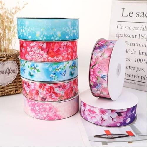 5yards/lot Grosgrain Ribbon Lovely Floral Printed Thermal Transfer Ribbons for DIY Bow Craft Card Gifts Wrapping(25/40mm)