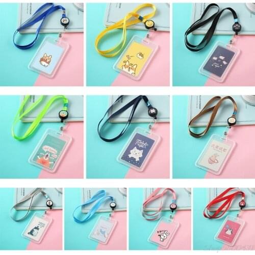 Cartoon Plastic Bus ID Card Holder Case Badge Retractable Reel Neck Strap Lanyard S29 20 dropshipping