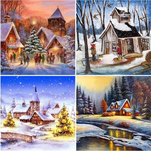 Snow Cottage Diy 5D Diamond Painting Full Square Drill Winter Scene Diamond Embroidery Cross Stitch Kit Wall Art Gift Home Decor
