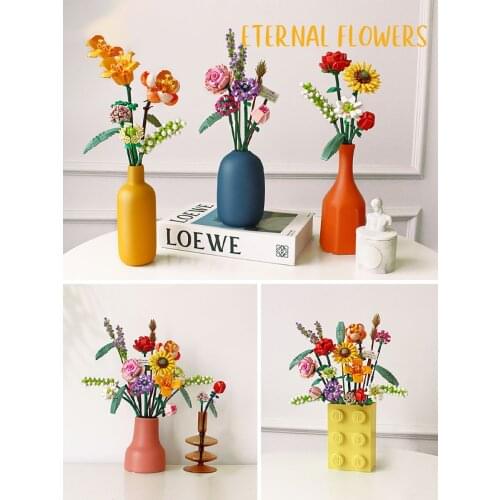 Small particle bouquets and building blocks rose sunflower lily chrysanthemum flower flower shop decoration gift