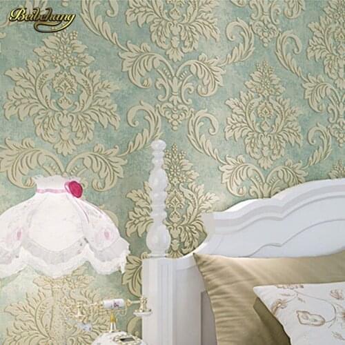 Beibehang European-style large flower three-dimensional relief Damascus wallpaper thicker 3D flocking non-woven background wall
