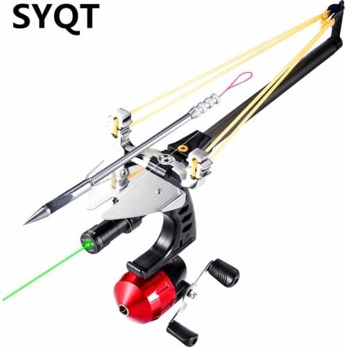 Hunting Fish Straight Rod Precision Telescopic Catapult Slingshot Green Laser Fishing Reel High Power Shooting Fishing Slingshot
