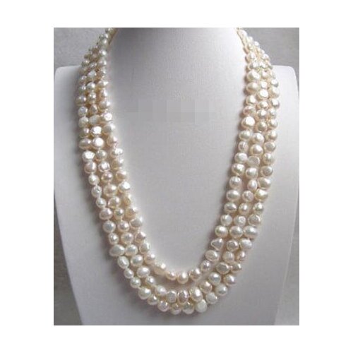 Baroque 3row 8-9mm white freshwater pearls necklace j7335