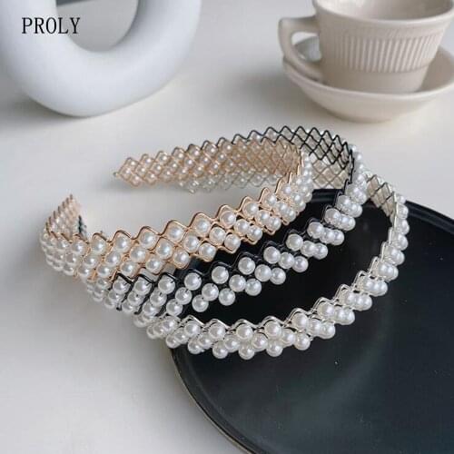 PROLY New Fashion Women Headband Winding Braided Thin Edges Pearls Hairband Girls Top Fresh Hair Accessories Summer