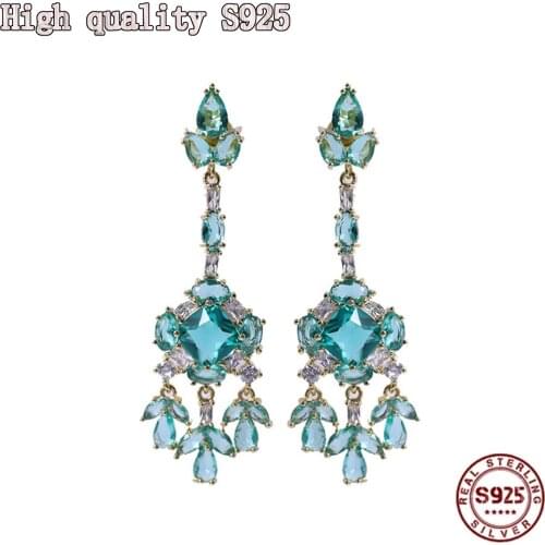 S925 Silver Needle, 2021 Fashion Jewelry, High Quality Womens Long Tassel Earrings,Lake Blue Retro Earrings