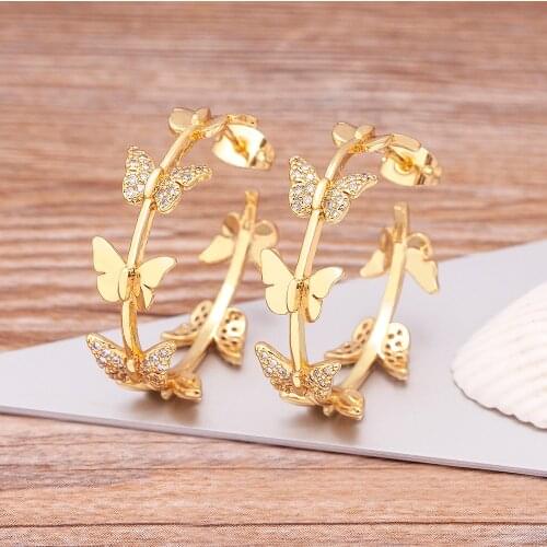 New Fashion Butterfly Hoop Earrings For Women Girls Vintage Big Round Circle Hollow Drop Earrings Chic Trendy Wedding Jewelry
