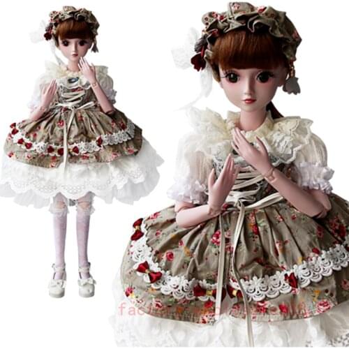 New 60CM Ball1/3 BJD Jointed Doll Female Eyes Free Face Make Up Full Set Clothes Birthday Gift Hot Toys for Girls