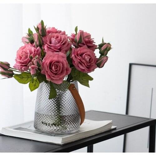 Glass Diamond Vase With Belt Handle For Living Room Transparent Nordic Simplicity Light LuxuryStyle Ornament цветы для декора